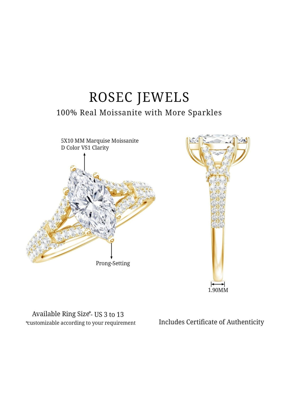 1 Carat Marquise Cut Lab Grown Diamond Split Shank Engagement Ring with IGI Certificate - Courbe et Compagnie