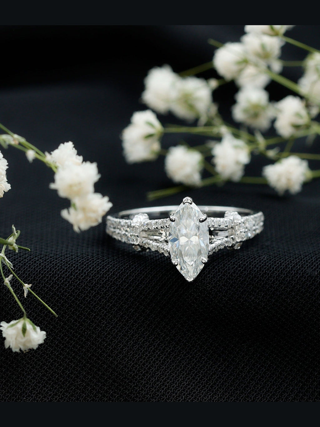 1 Carat Marquise Cut Lab Grown Diamond Split Shank Engagement Ring with IGI Certificate - Courbe et Compagnie