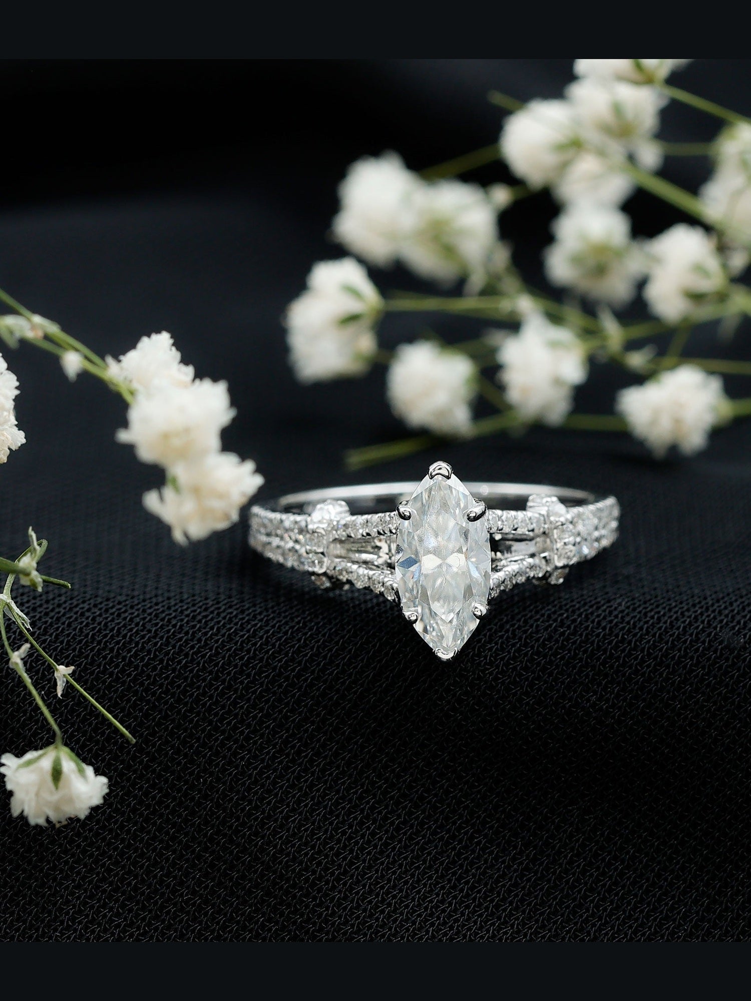 1 Carat Marquise Cut Lab Grown Diamond Split Shank Engagement Ring with IGI Certificate - Courbe et Compagnie