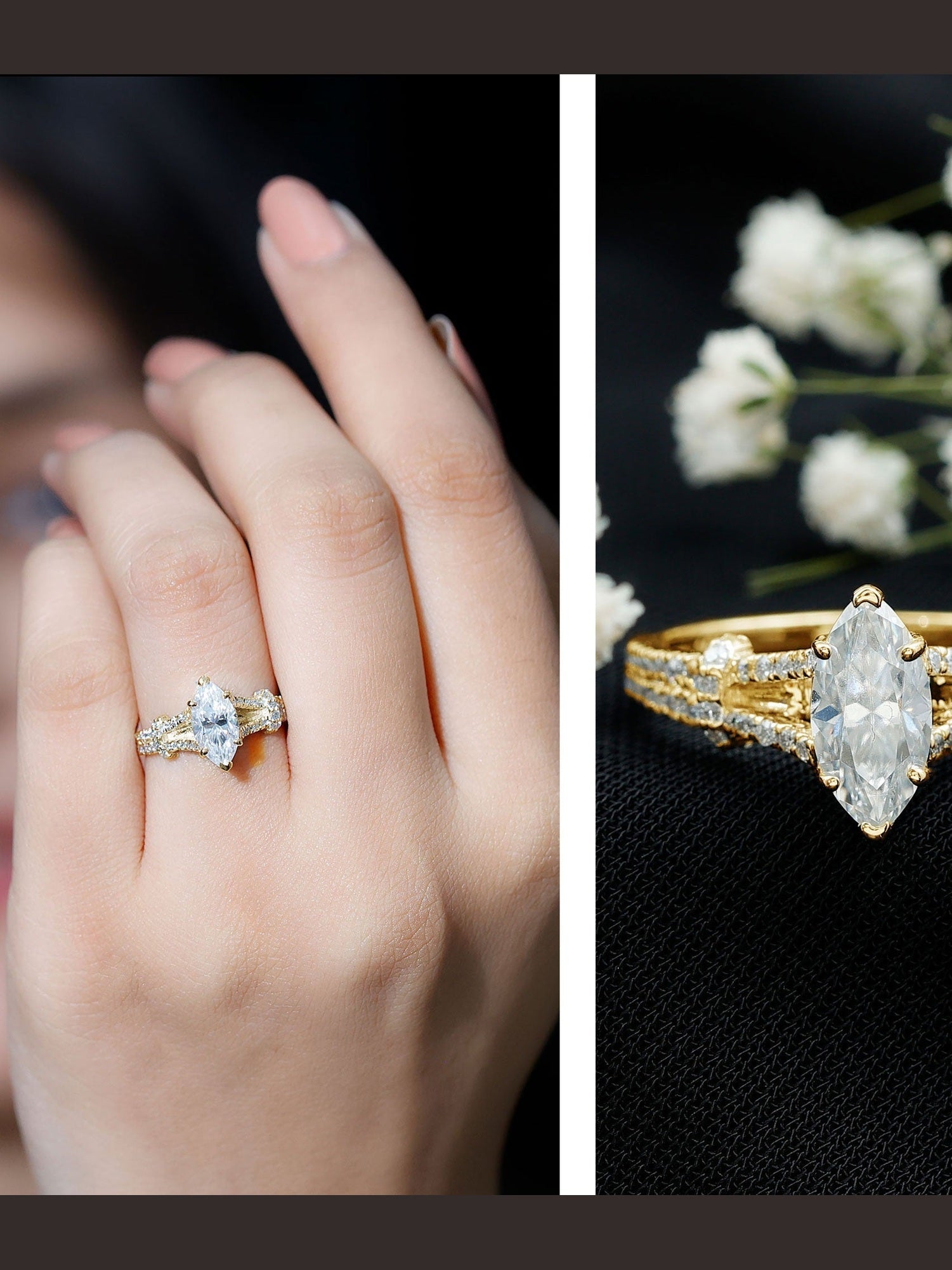 1 Carat Marquise Cut Lab Grown Diamond Split Shank Engagement Ring with IGI Certificate - Courbe et Compagnie