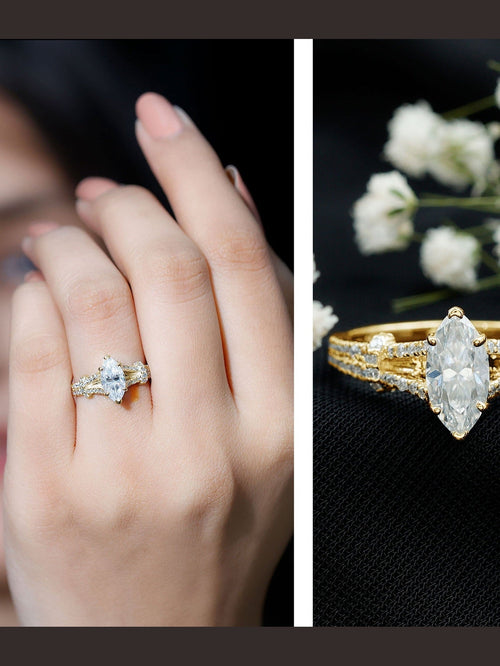 1 Carat Marquise Cut Lab Grown Diamond Split Shank Engagement Ring with IGI Certificate - Courbe et Compagnie