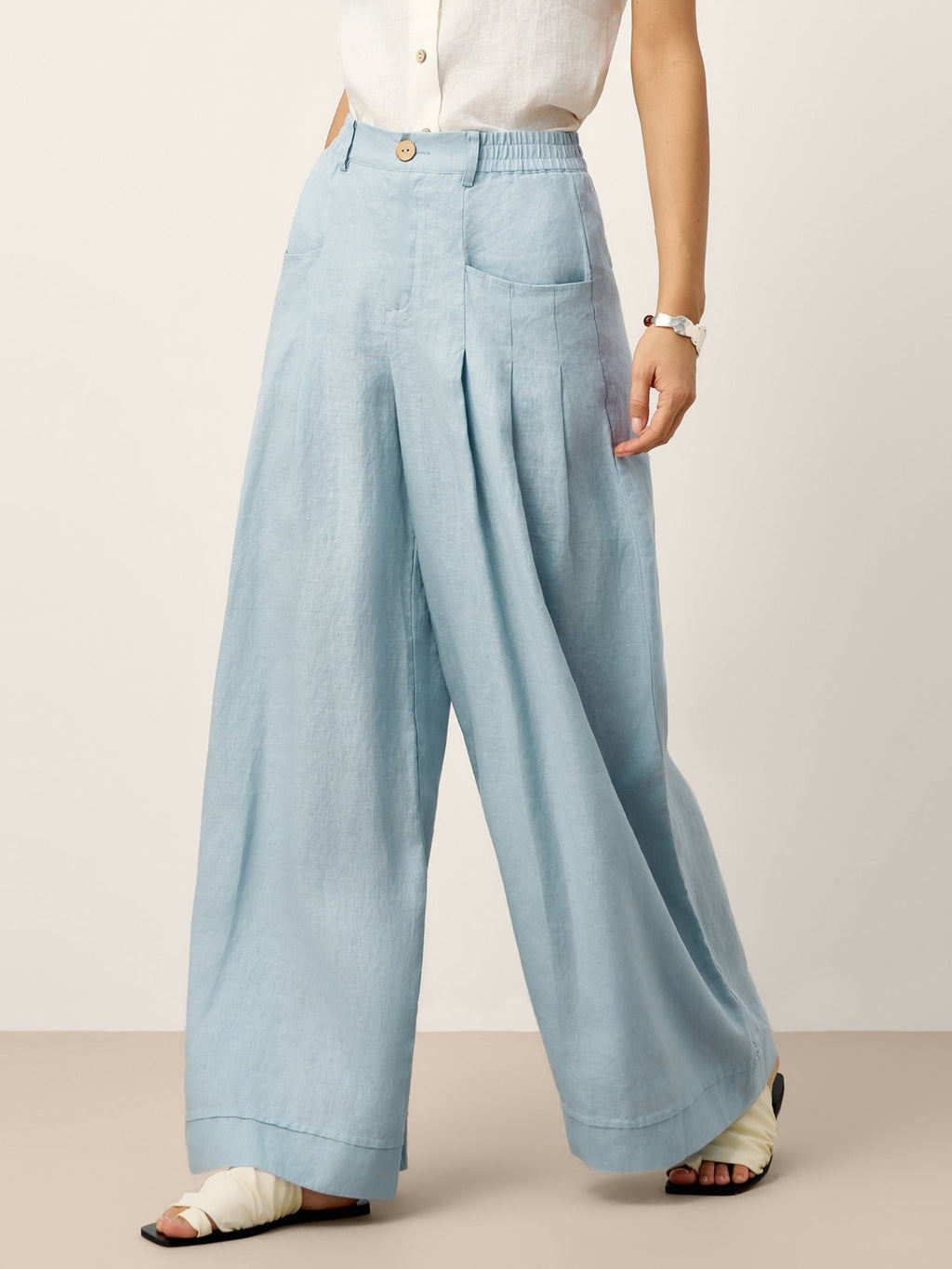 100% Linen Sculpted Pleat Elasticated Back Relaxed Pants VERIDIANA - Courbe et Compagnie