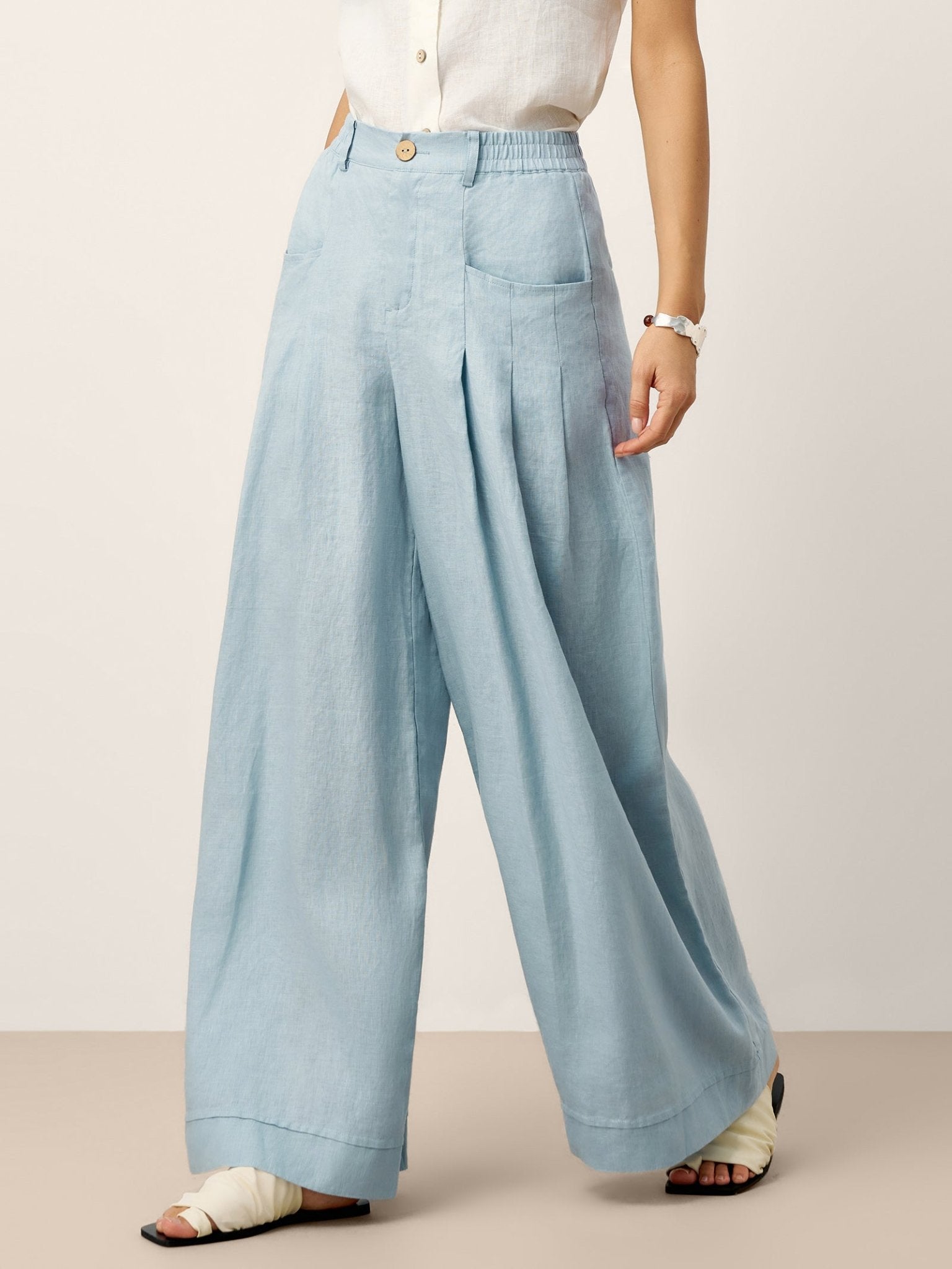 100% Linen Sculpted Pleat Elasticated Back Relaxed Pants VERIDIANA - Courbe et Compagnie