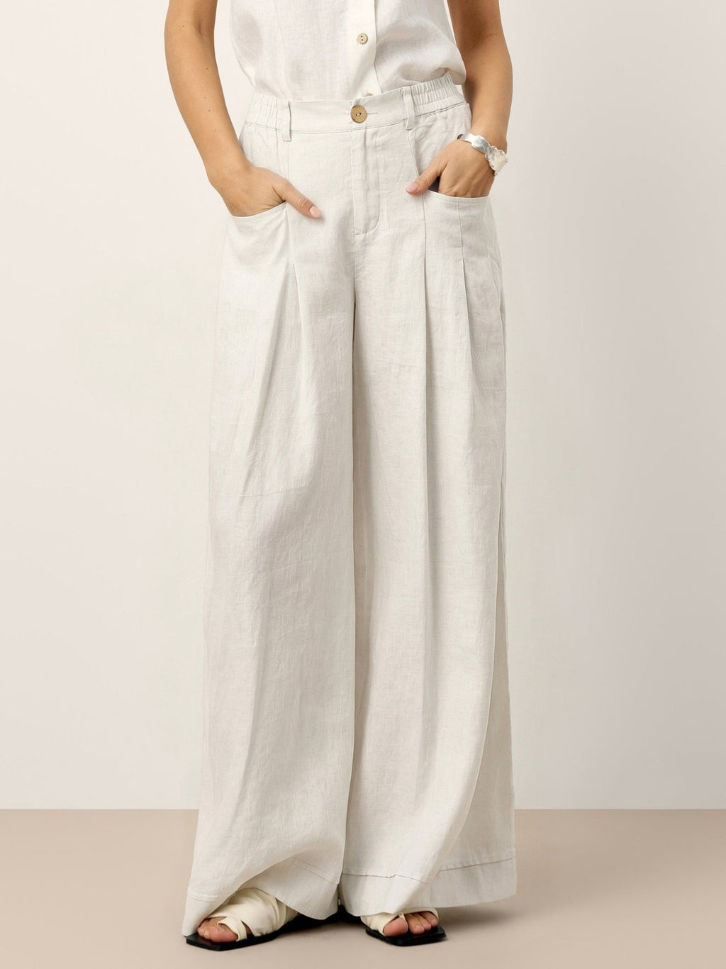 100% Linen Sculpted Pleat Elasticated Back Relaxed Pants VERIDIANA - Courbe et Compagnie