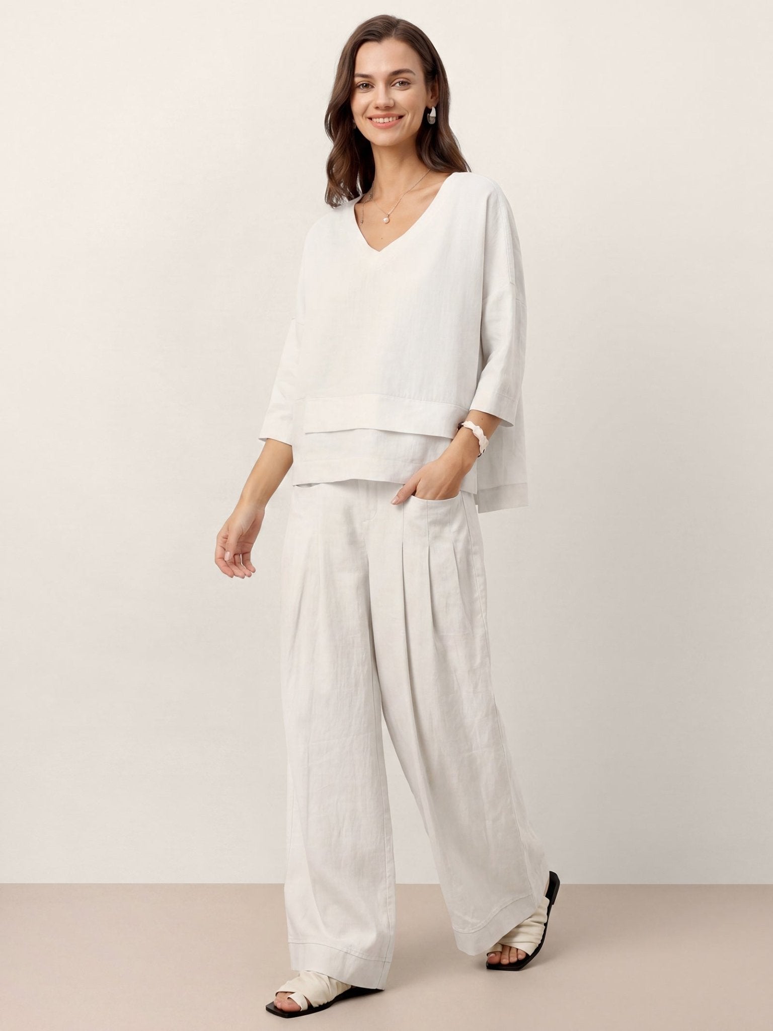 100% Linen Sculpted Pleat Elasticated Back Relaxed Pants VERIDIANA - Courbe et Compagnie