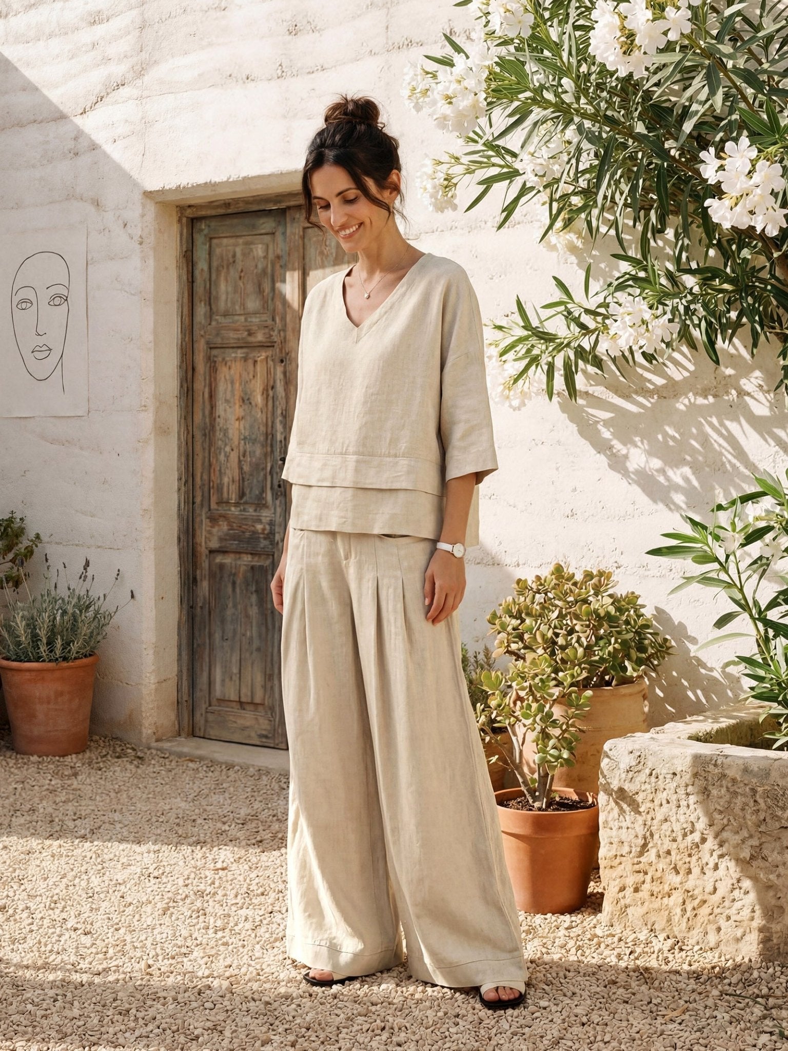 100% Linen Sculpted Pleat Elasticated Back Relaxed Pants VERIDIANA - Courbe et Compagnie