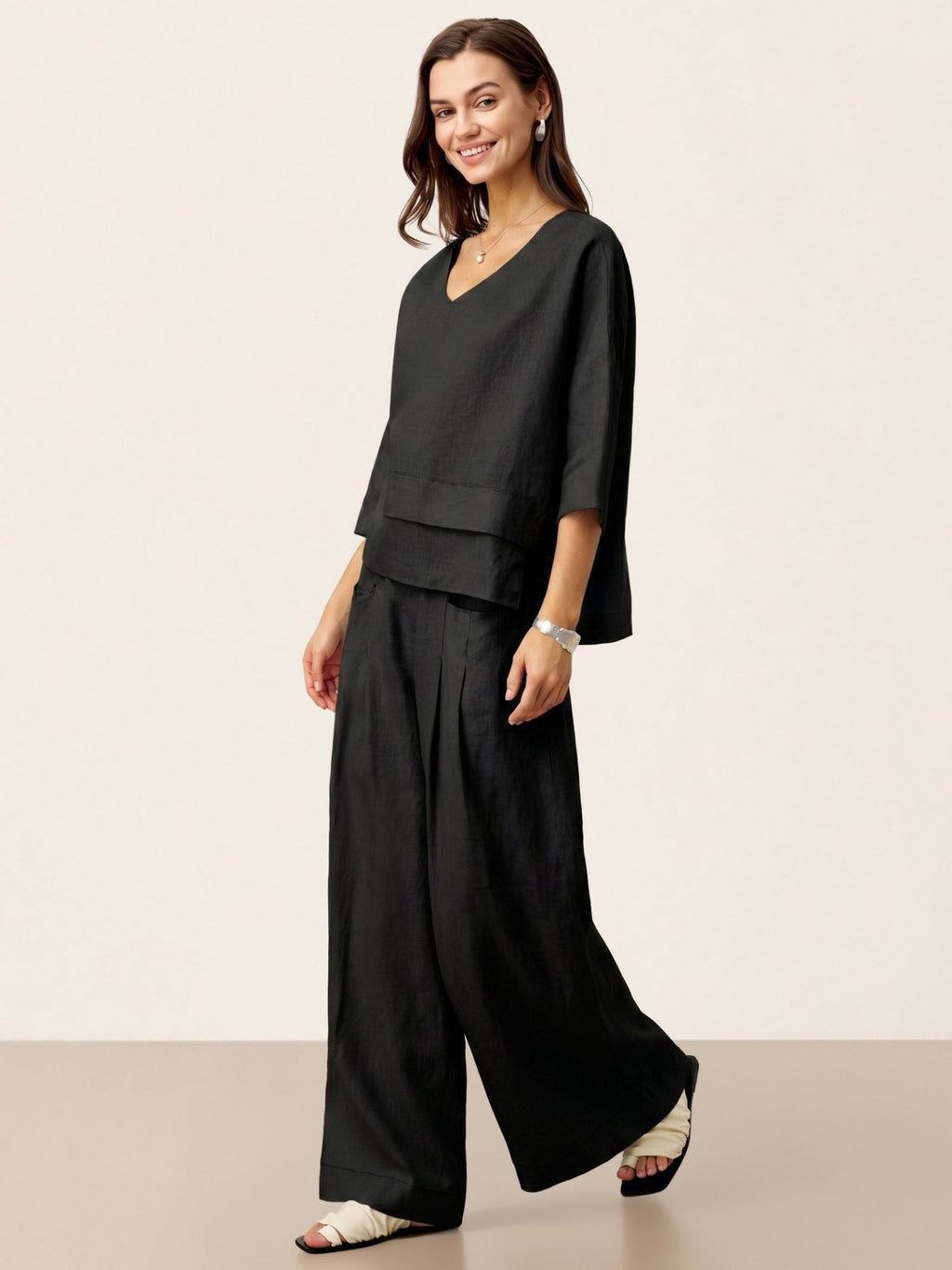 100% Linen Sculpted Pleat Elasticated Back Relaxed Pants VERIDIANA - Courbe et Compagnie