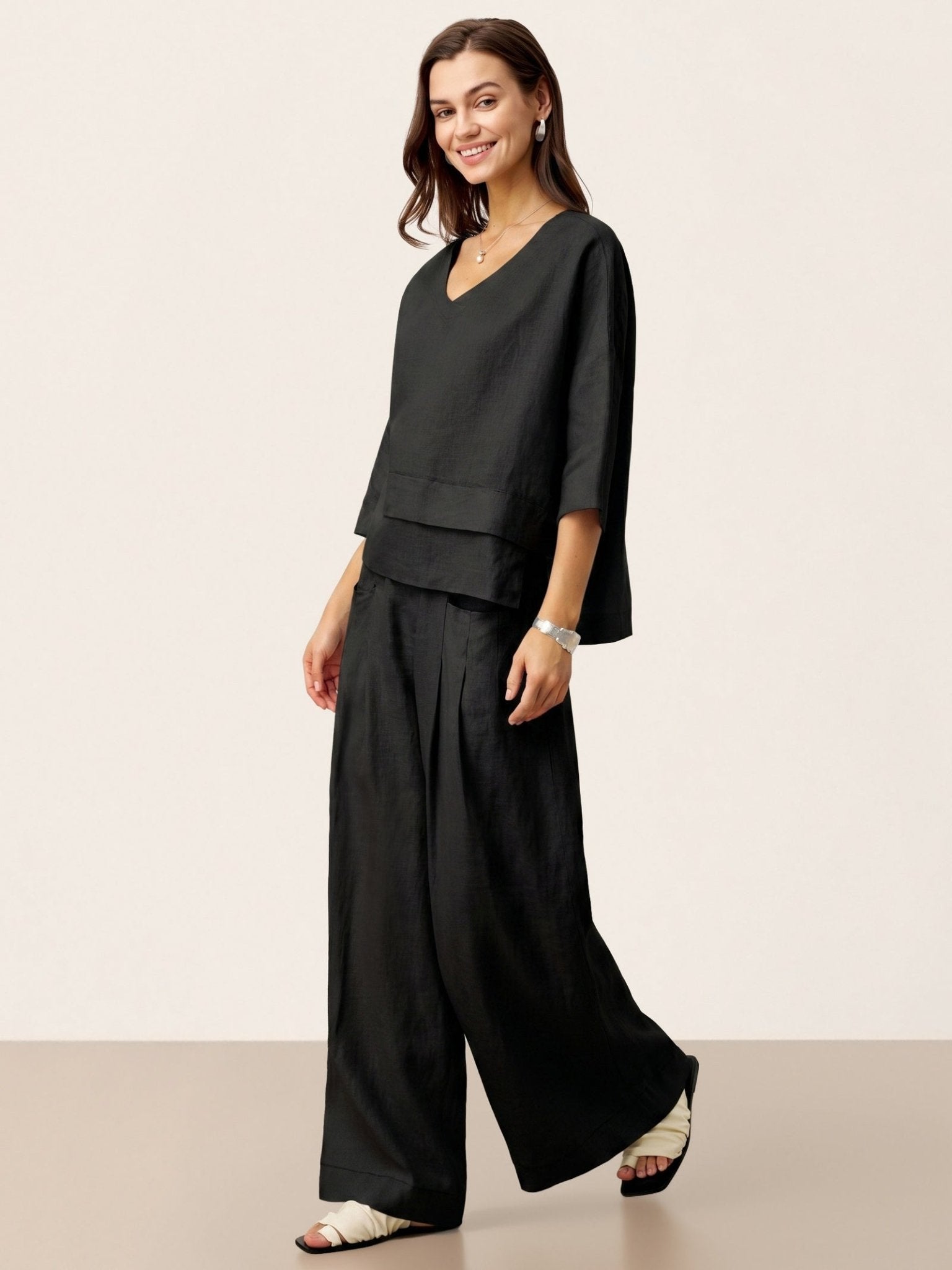 100% Linen Sculpted Pleat Elasticated Back Relaxed Pants VERIDIANA - Courbe et Compagnie