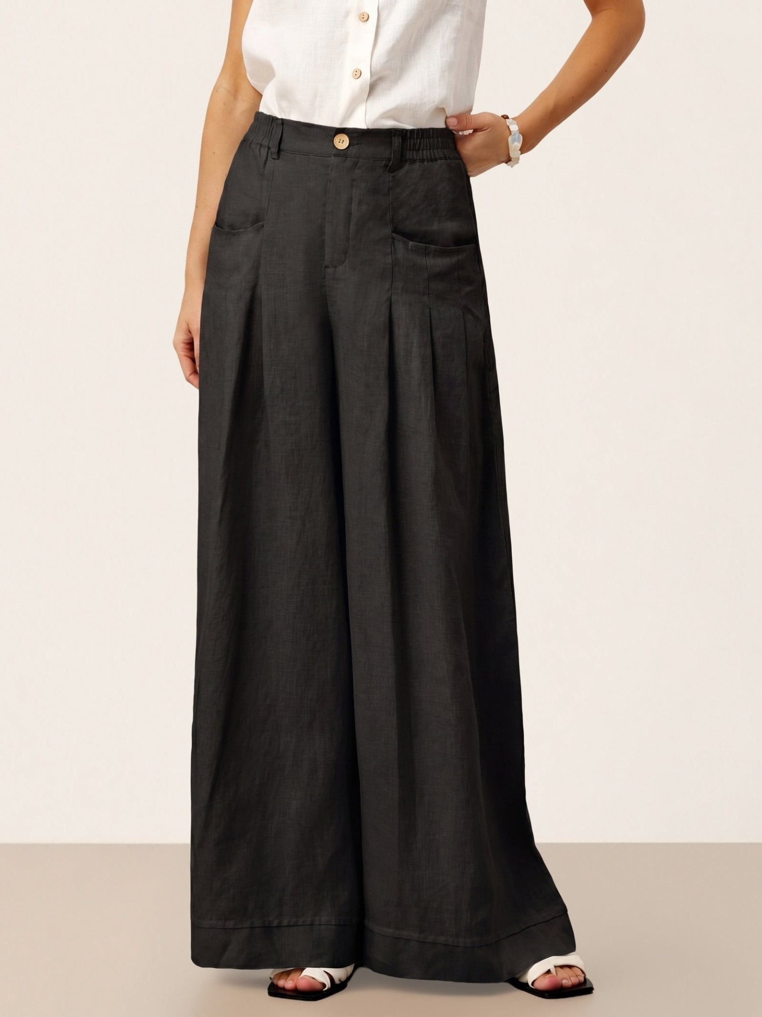 100% Linen Sculpted Pleat Elasticated Back Relaxed Pants VERIDIANA - Courbe et Compagnie