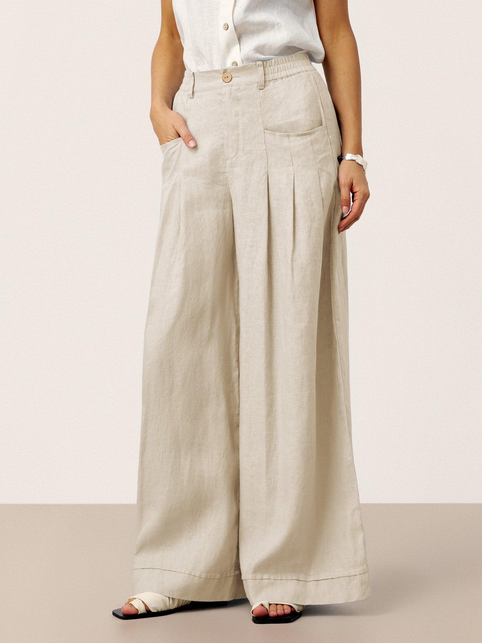 100% Linen Sculpted Pleat Elasticated Back Relaxed Pants VERIDIANA - Courbe et Compagnie