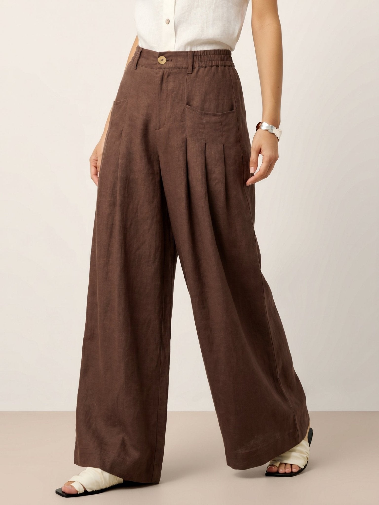 100% Linen Sculpted Pleat Elasticated Back Relaxed Pants VERIDIANA - Courbe et Compagnie