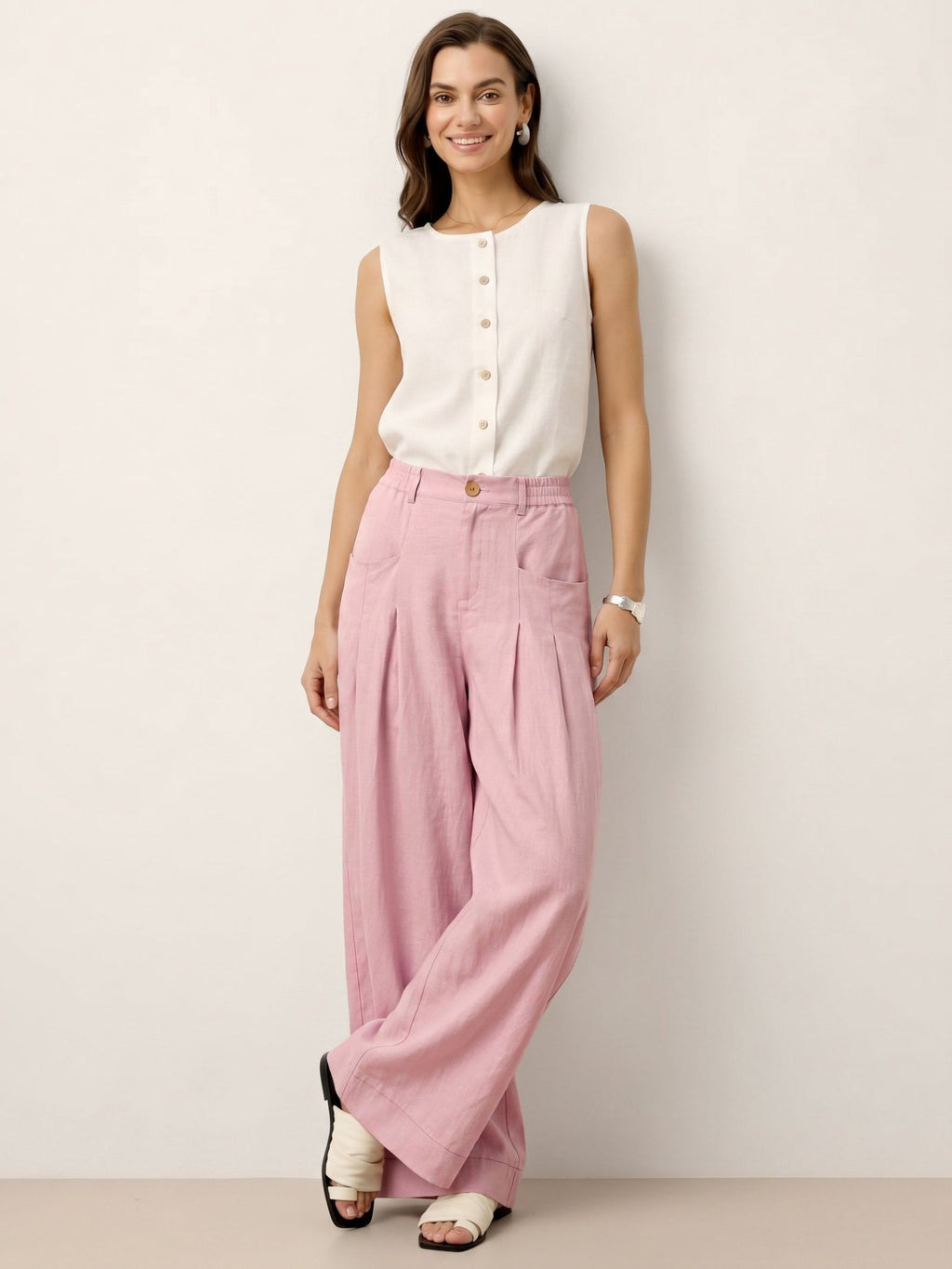 100% Linen Sculpted Pleat Elasticated Back Relaxed Pants VERIDIANA - Courbe et Compagnie
