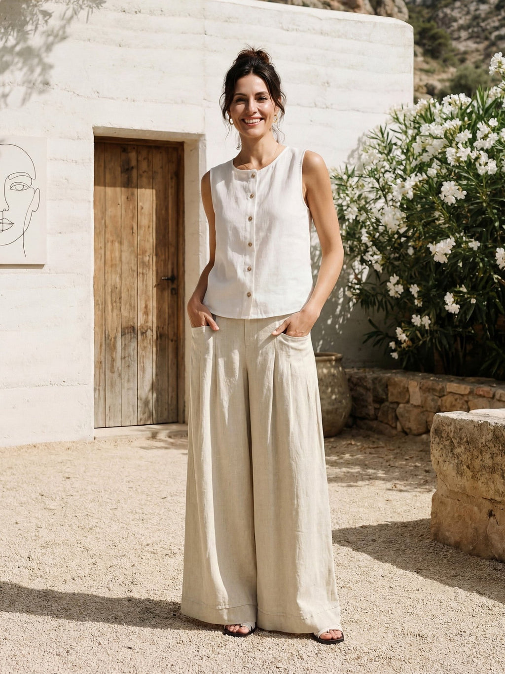 100% Linen Sculpted Pleat Elasticated Back Relaxed Pants VERIDIANA - Courbe et Compagnie