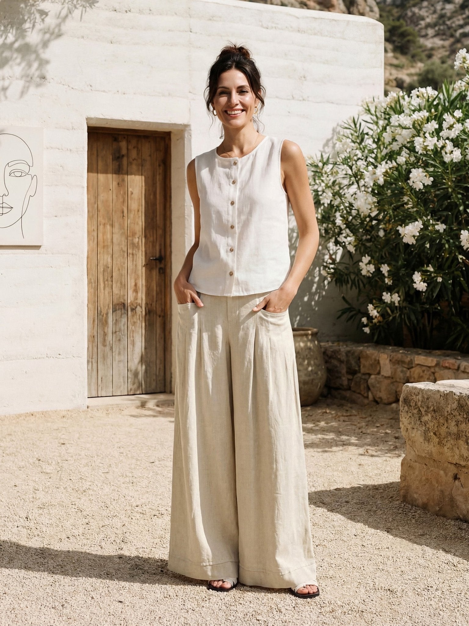 100% Linen Sculpted Pleat Elasticated Back Relaxed Pants VERIDIANA - Courbe et Compagnie