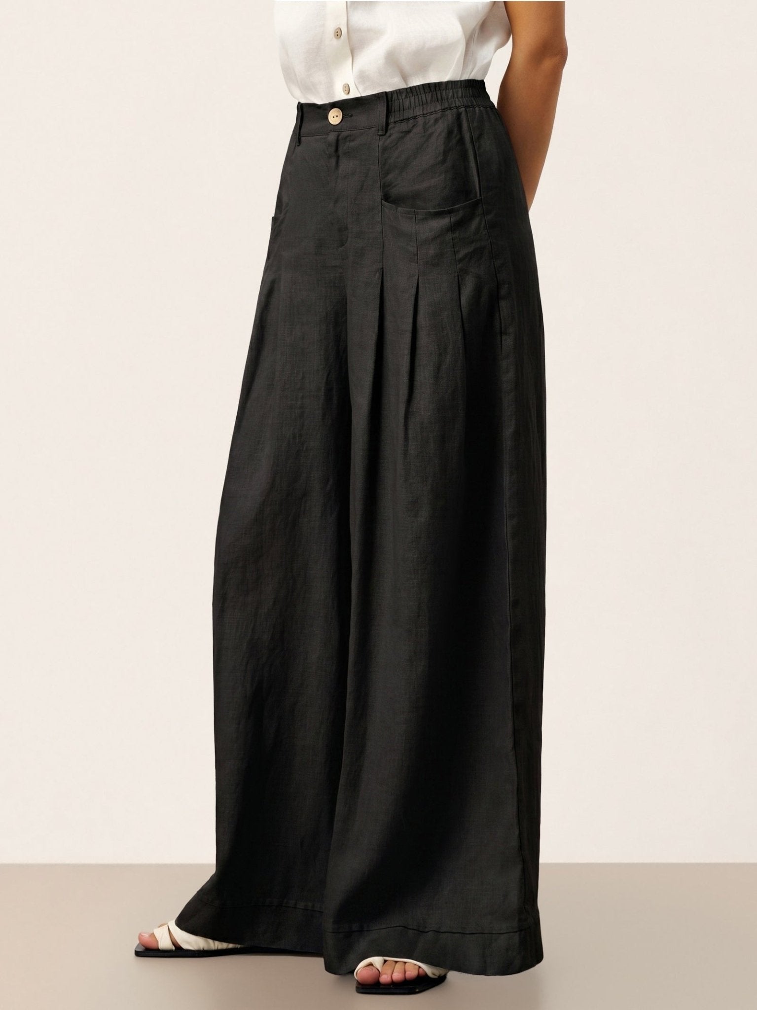 100% Linen Sculpted Pleat Elasticated Back Relaxed Pants VERIDIANA - Courbe et Compagnie