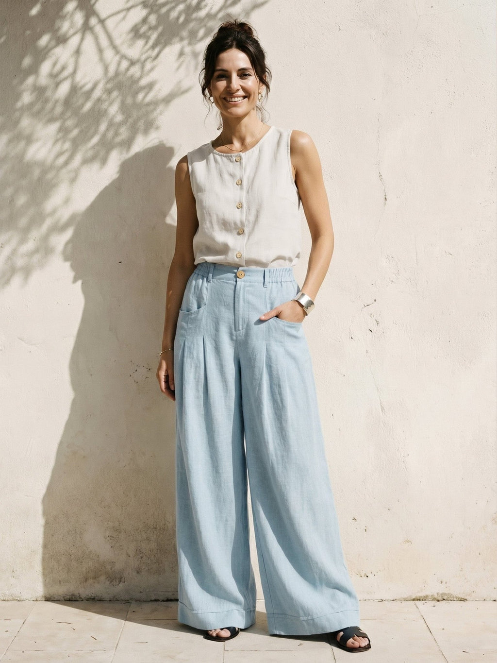 100% Linen Sculpted Pleat Elasticated Back Relaxed Pants VERIDIANA - Courbe et Compagnie
