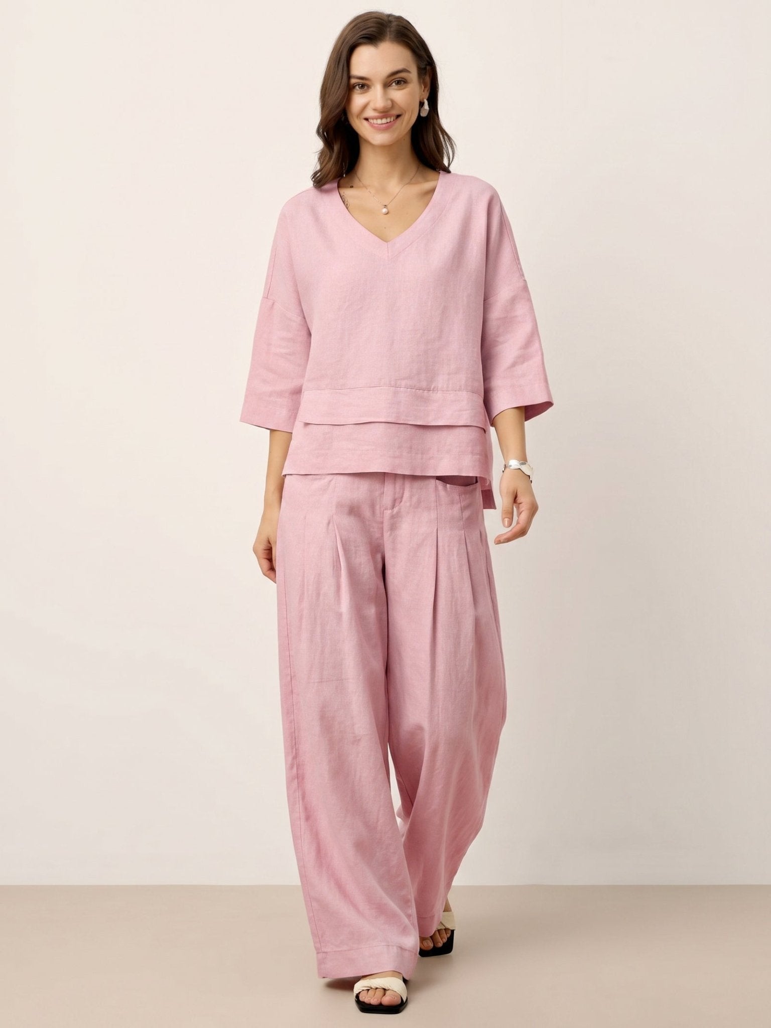 100% Linen Sculpted Pleat Elasticated Back Relaxed Pants VERIDIANA - Courbe et Compagnie