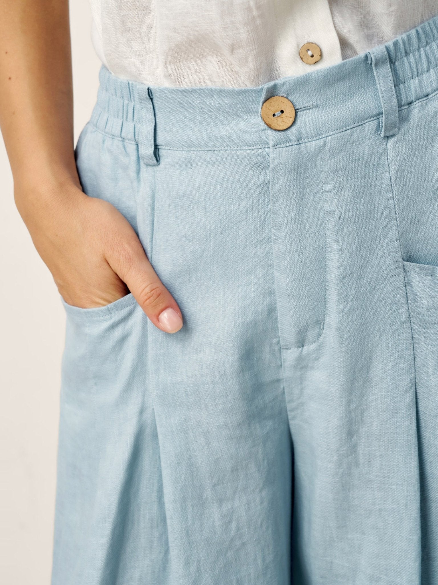 100% Linen Sculpted Pleat Elasticated Back Relaxed Pants VERIDIANA - Courbe et Compagnie