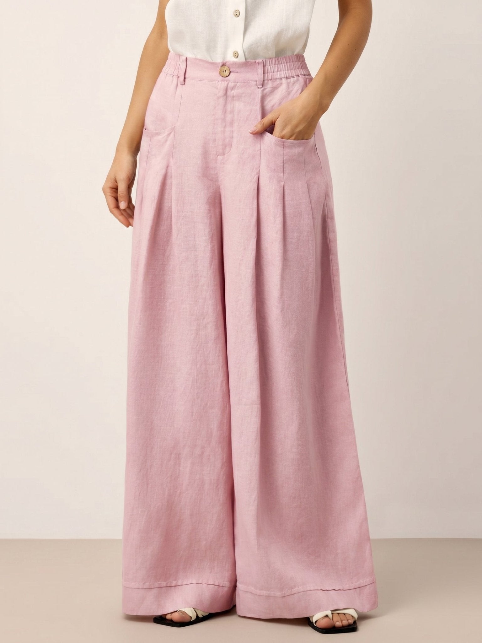 100% Linen Sculpted Pleat Elasticated Back Relaxed Pants VERIDIANA - Courbe et Compagnie