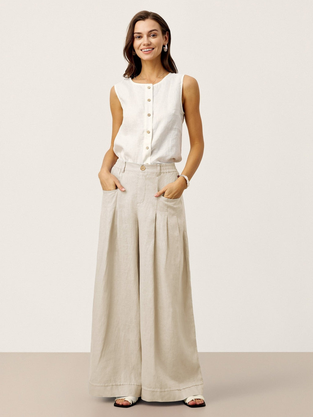 100% Linen Sculpted Pleat Elasticated Back Relaxed Pants VERIDIANA - Courbe et Compagnie