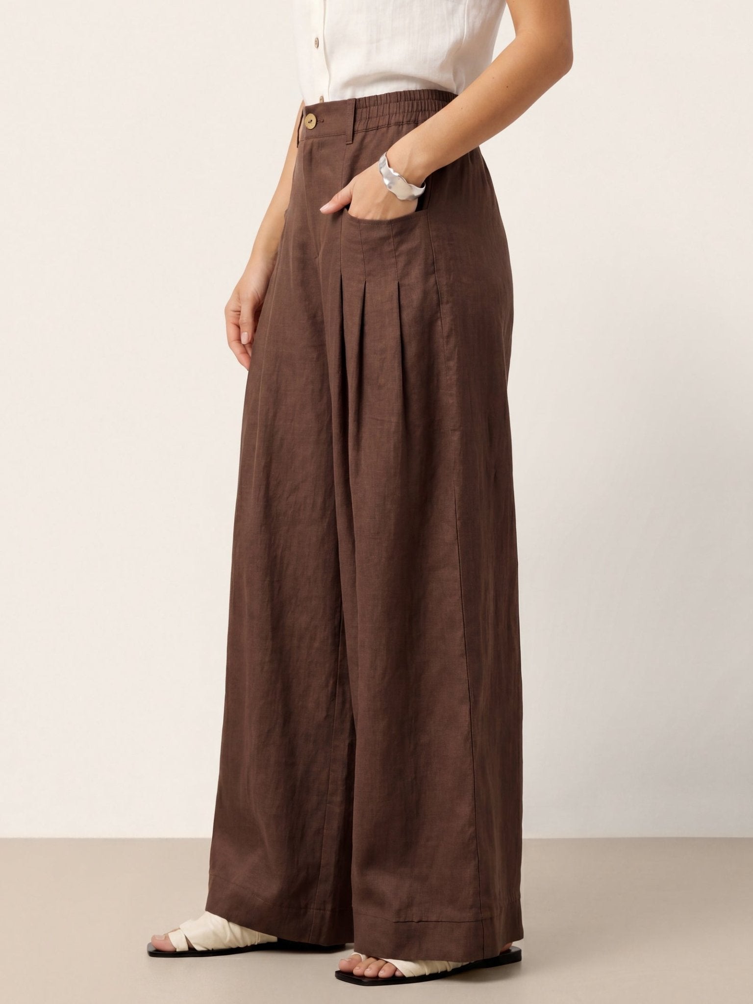 100% Linen Sculpted Pleat Elasticated Back Relaxed Pants VERIDIANA - Courbe et Compagnie