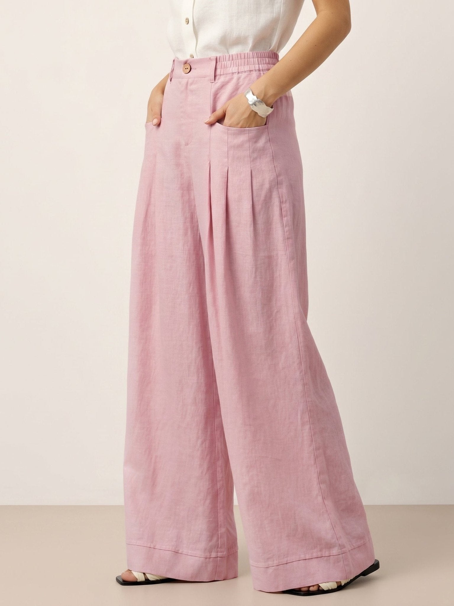 100% Linen Sculpted Pleat Elasticated Back Relaxed Pants VERIDIANA - Courbe et Compagnie