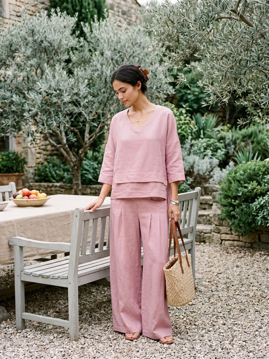 100% Linen Sculpted Pleat Elasticated Back Relaxed Pants VERIDIANA - Courbe et Compagnie