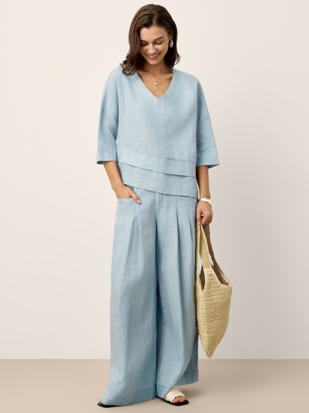 100% Linen Sculpted Pleat Elasticated Back Relaxed Pants VERIDIANA - Courbe et Compagnie