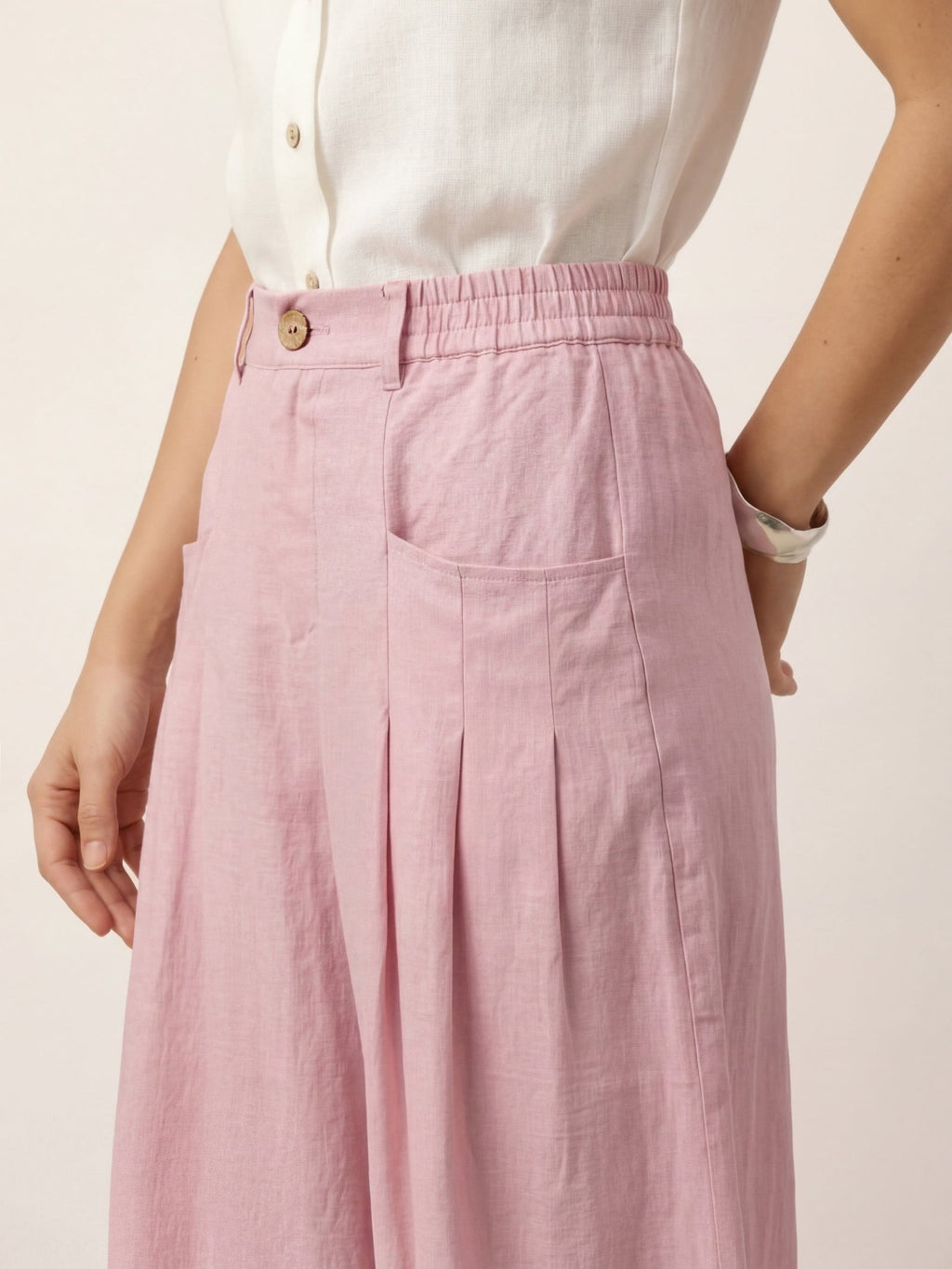 100% Linen Sculpted Pleat Elasticated Back Relaxed Pants VERIDIANA - Courbe et Compagnie