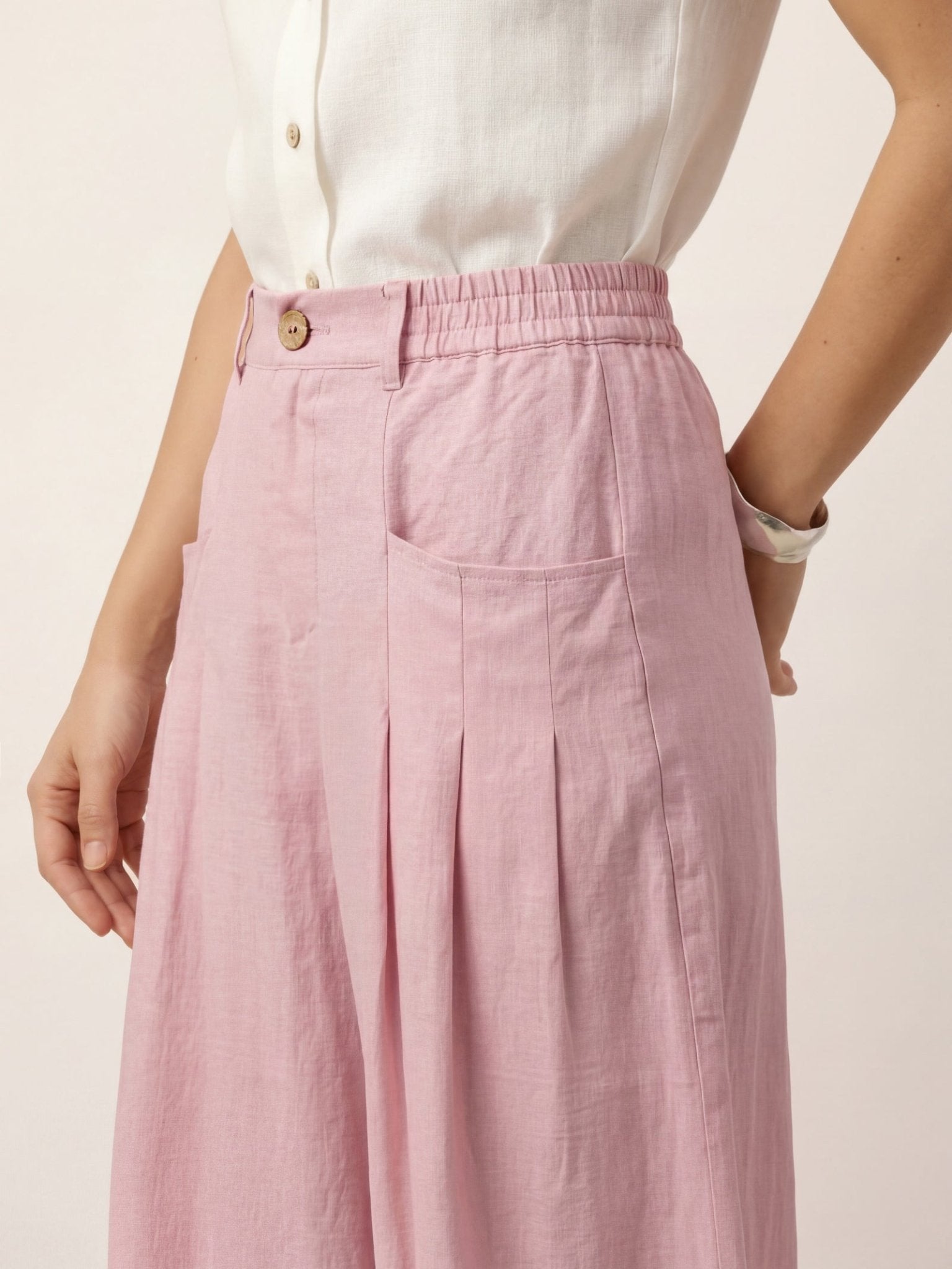 100% Linen Sculpted Pleat Elasticated Back Relaxed Pants VERIDIANA - Courbe et Compagnie