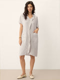 100% Linen Striped Ruffle Placket Shirt Dress GLORIA - Courbe et Compagnie