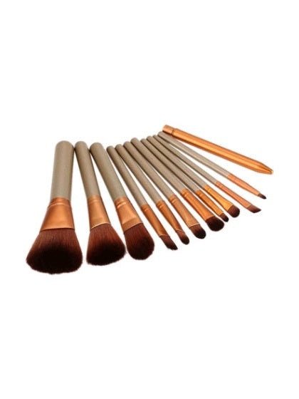 12 Piece Makeup Brush Set With Iron Box Wooden Handles Rayon Bristles - Courbe et Compagnie