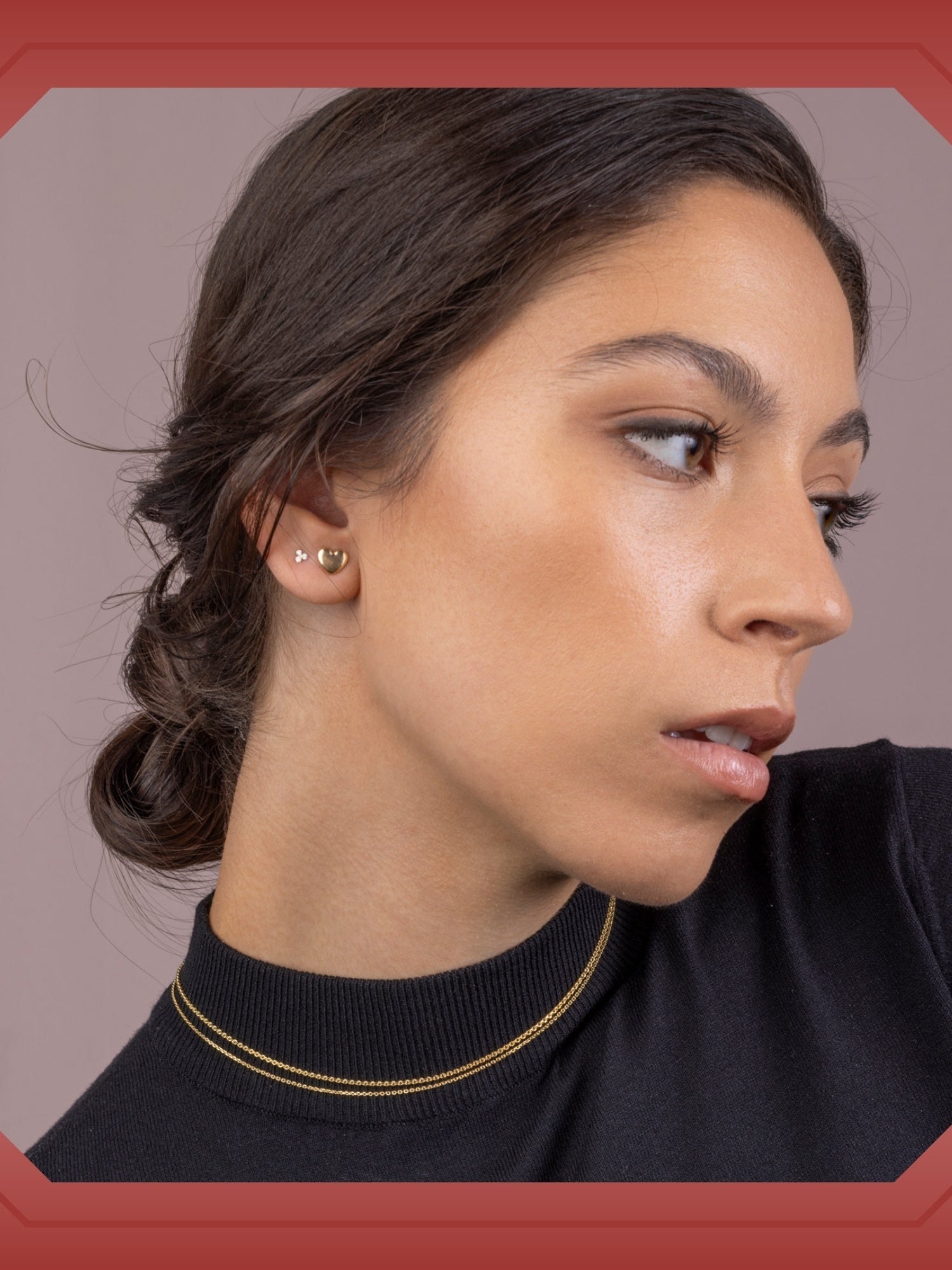 14k Yellow Gold Tiny Trefoil Triangle Stud Earrings with 3 Circles, Covered Screwback Closure for Girls and Women - Courbe et Compagnie