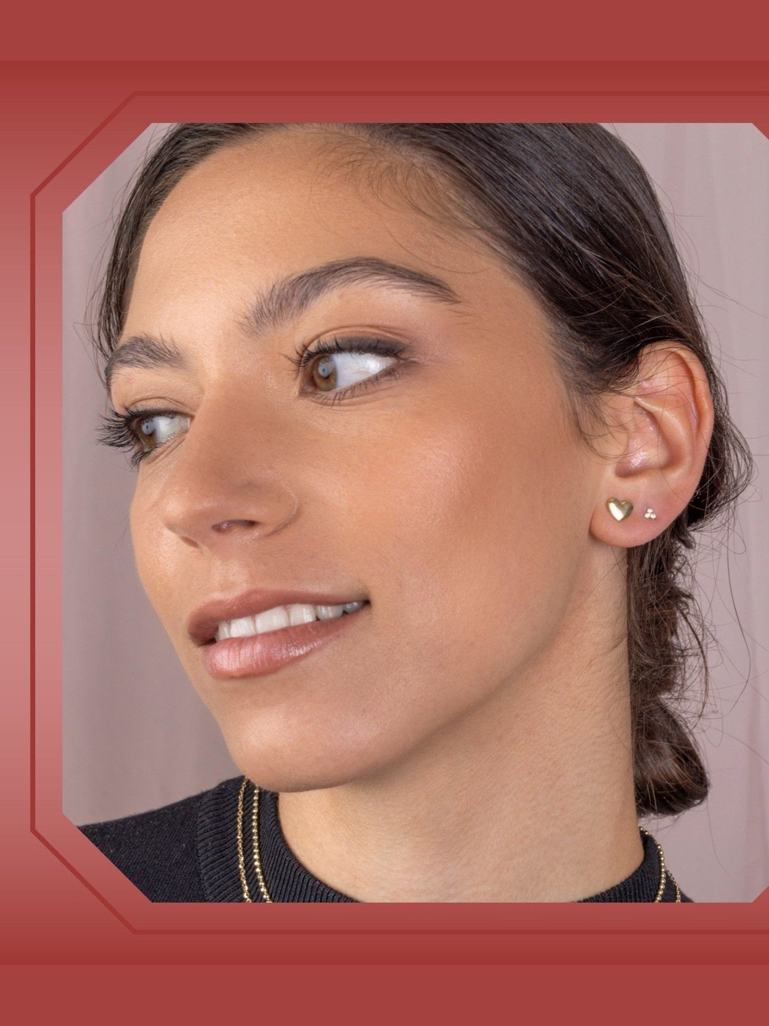 14k Yellow Gold Tiny Trefoil Triangle Stud Earrings with 3 Circles, Covered Screwback Closure for Girls and Women - Courbe et Compagnie