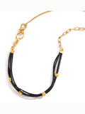 18K gold and black wax cord necklace for women, suitable for autumn and winter sweaters. - Courbe et Compagnie