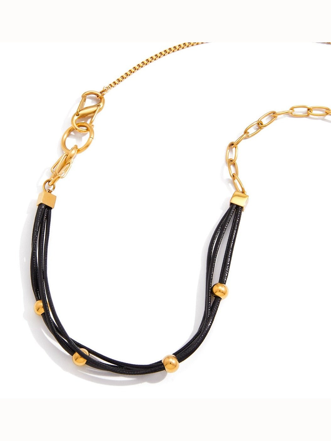 18K gold and black wax cord necklace for women, suitable for autumn and winter sweaters. - Courbe et Compagnie