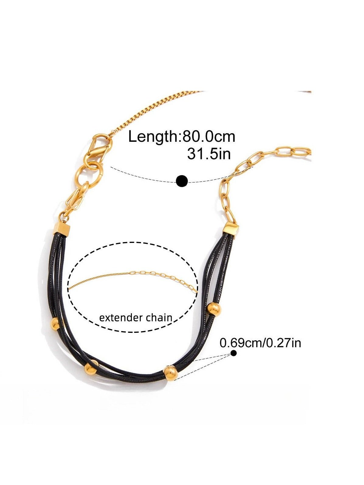 18K gold and black wax cord necklace for women, suitable for autumn and winter sweaters. - Courbe et Compagnie