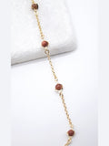 18K Gold Filled 5mm Designed Brown aventurine Bead Necklace (F221) - Courbe et Compagnie
