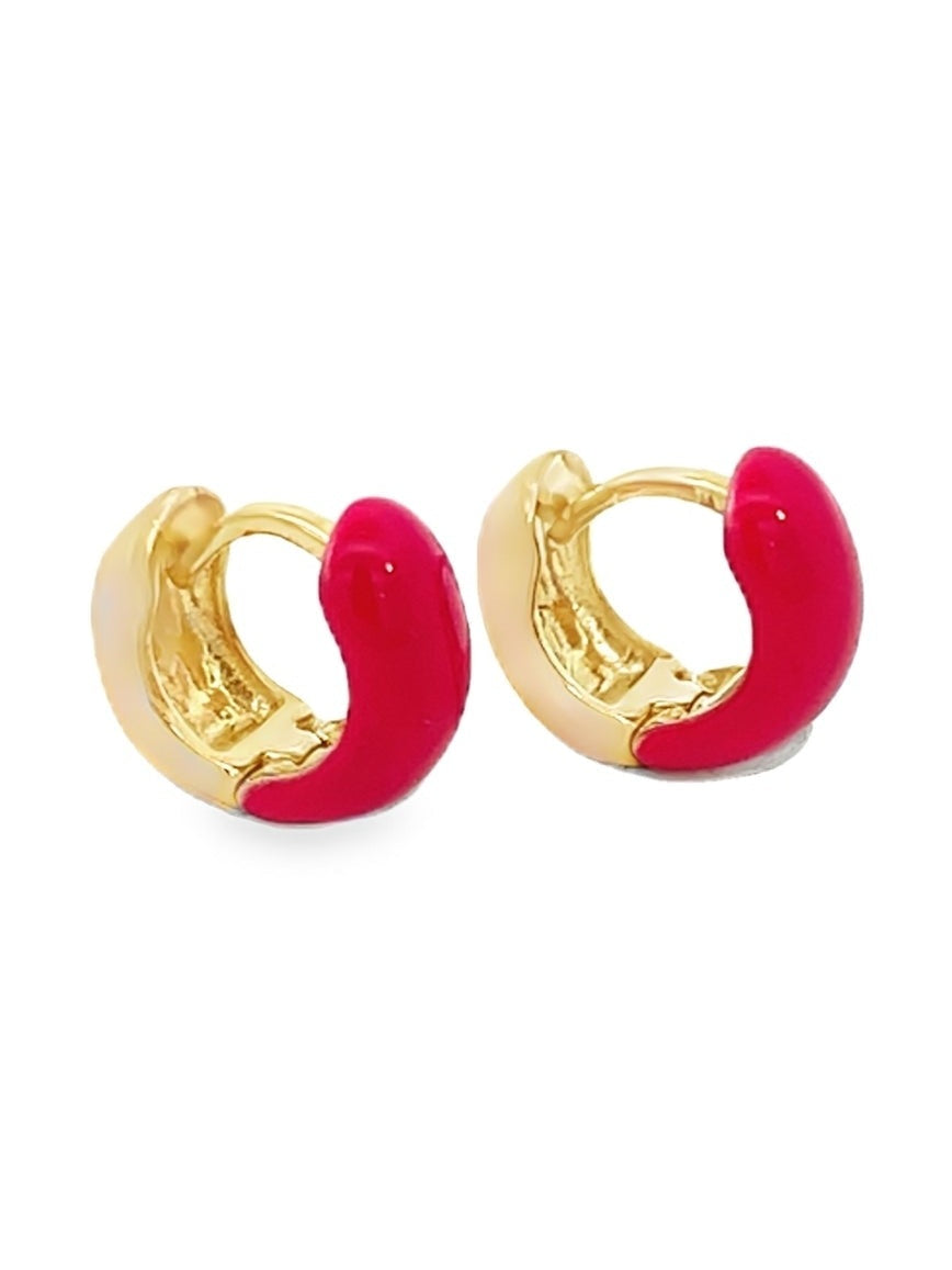 18K Gold Filled Enamel Small Huggie Earrings (K116A) - Courbe et Compagnie