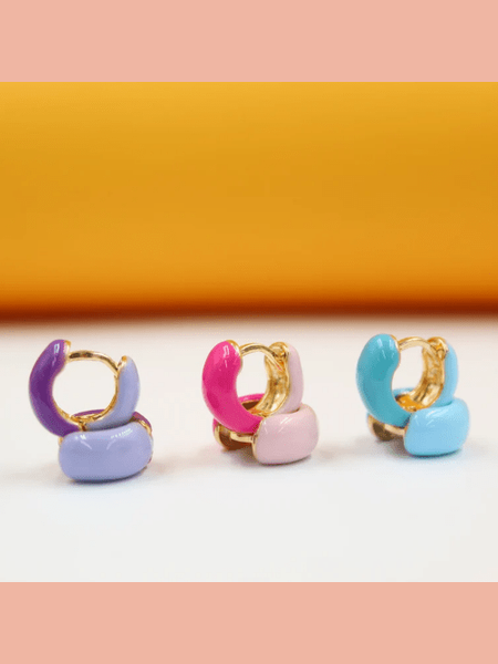 18K Gold Filled Enamel Small Huggie Earrings (K116A) - Courbe et Compagnie