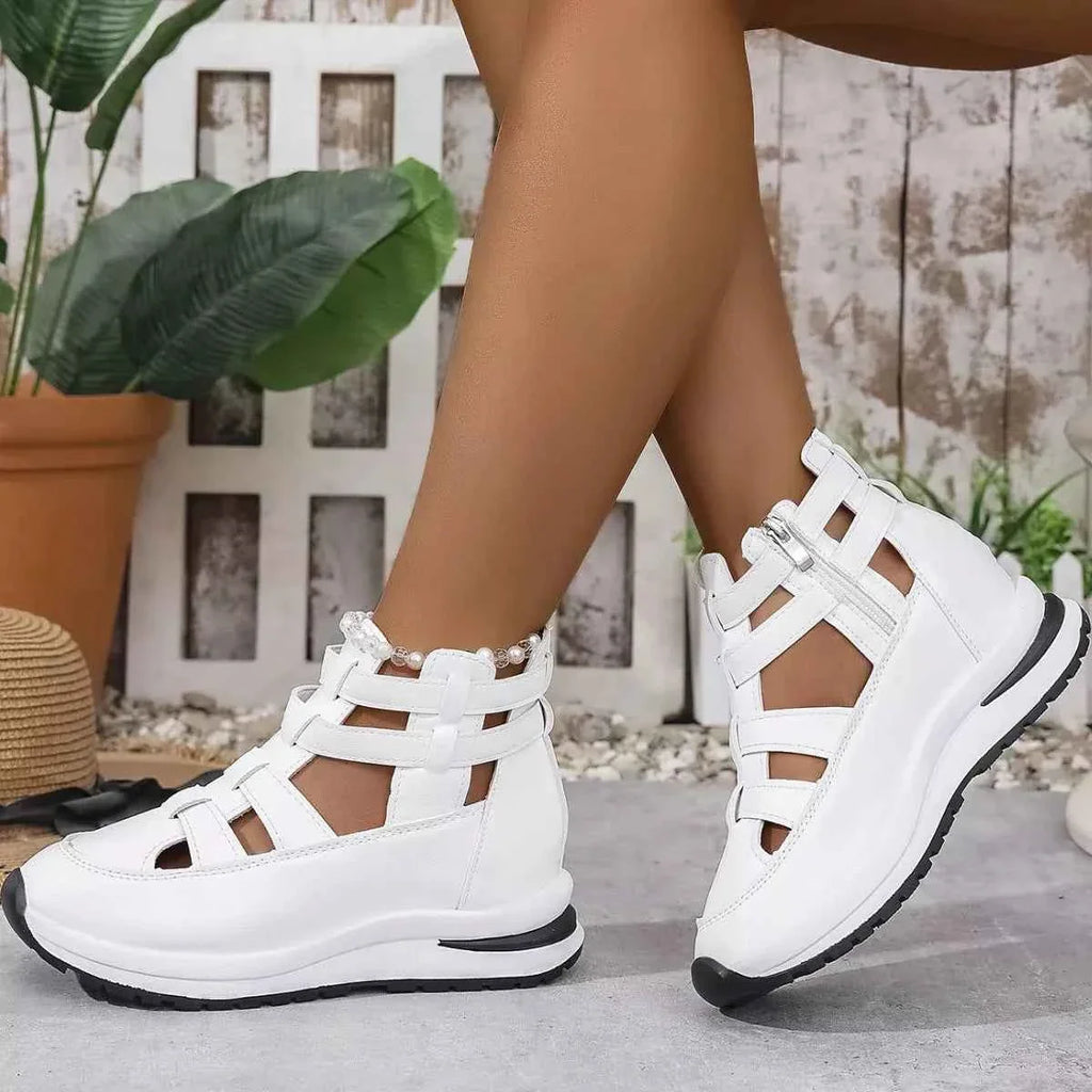 Women's Cutout Platform Sneakers | Low Heel PU Leather Shoes