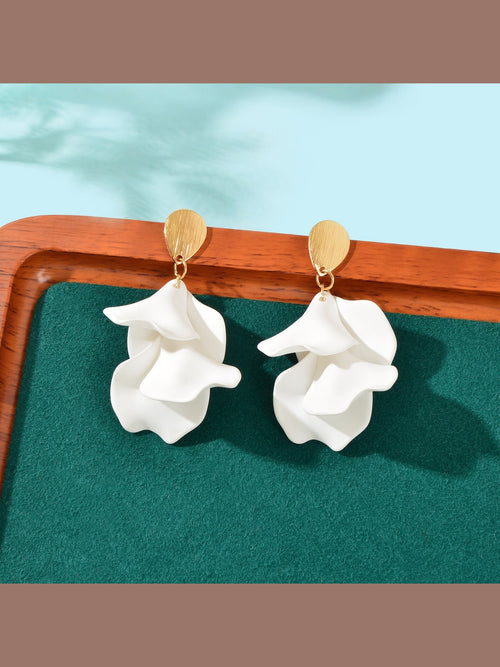 1pair Elegant Flower Petal Dangle Earrings for Women Daily Dating Party Jewelry - Courbe et Compagnie
