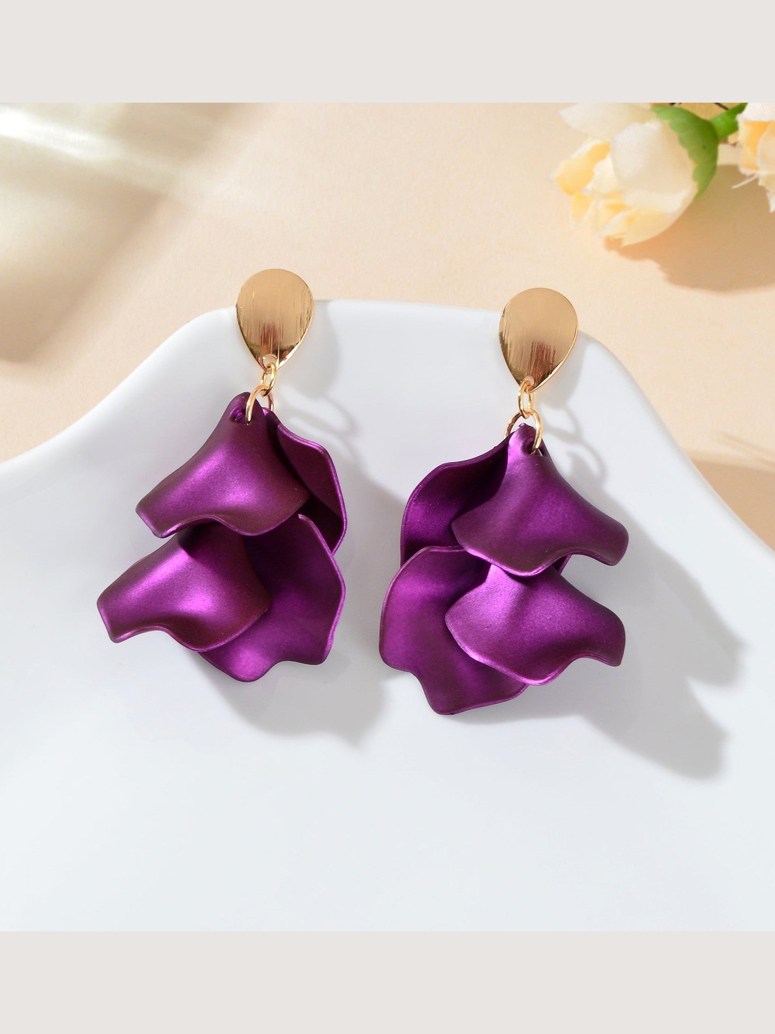 1pair Elegant Flower Petal Dangle Earrings for Women Daily Dating Party Jewelry - Courbe et Compagnie