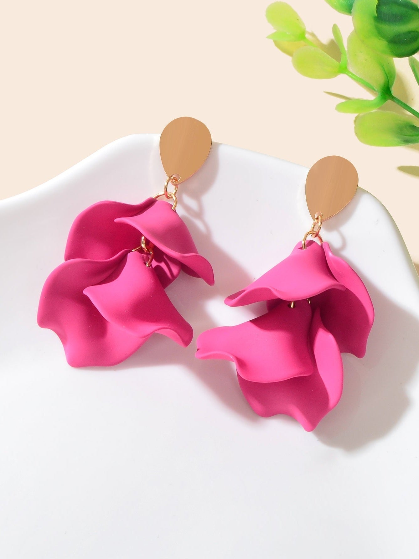1pair Elegant Flower Petal Dangle Earrings for Women Daily Dating Party Jewelry - Courbe et Compagnie