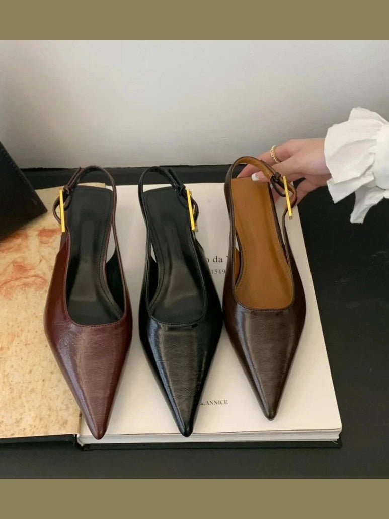 2025 Summer New Women Sandal Fashion Pointed Toe Shallow Slip on Ladies Elegant Slingback Shoes Thin Med Heel Dress Mules Pumps - Courbe et Compagnie