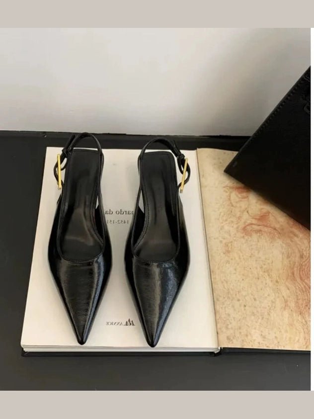 2025 Summer New Women Sandal Fashion Pointed Toe Shallow Slip on Ladies Elegant Slingback Shoes Thin Med Heel Dress Mules Pumps - Courbe et Compagnie