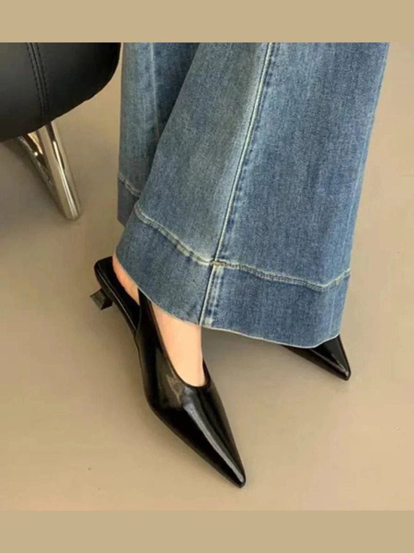 2025 Summer New Women Sandal Fashion Pointed Toe Shallow Slip on Ladies Elegant Slingback Shoes Thin Med Heel Dress Mules Pumps - Courbe et Compagnie