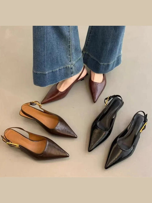 2025 Summer New Women Sandal Fashion Pointed Toe Shallow Slip on Ladies Elegant Slingback Shoes Thin Med Heel Dress Mules Pumps - Courbe et Compagnie