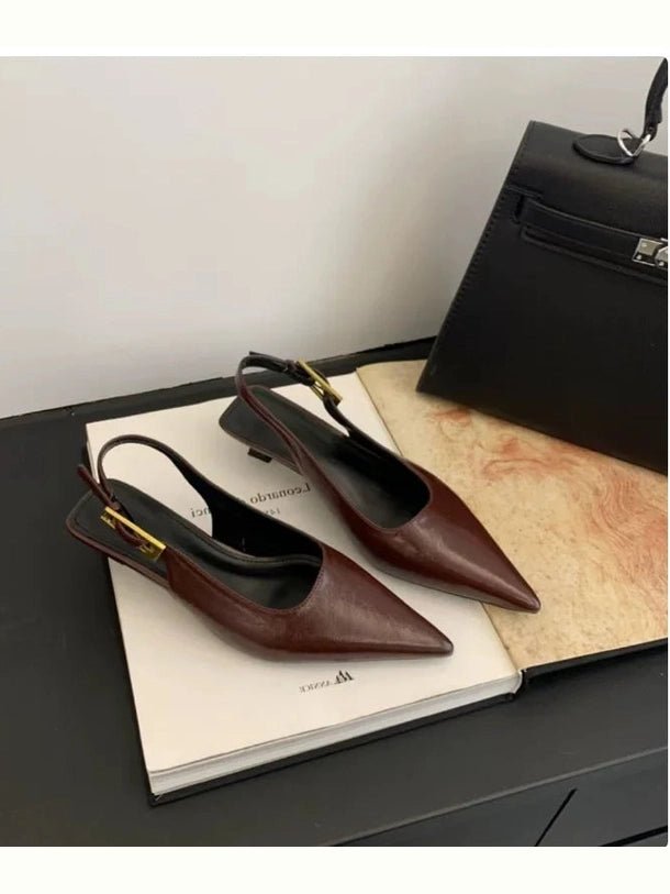 2025 Summer New Women Sandal Fashion Pointed Toe Shallow Slip on Ladies Elegant Slingback Shoes Thin Med Heel Dress Mules Pumps - Courbe et Compagnie