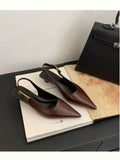 2025 Summer New Women Sandal Fashion Pointed Toe Shallow Slip on Ladies Elegant Slingback Shoes Thin Med Heel Dress Mules Pumps - Courbe et Compagnie